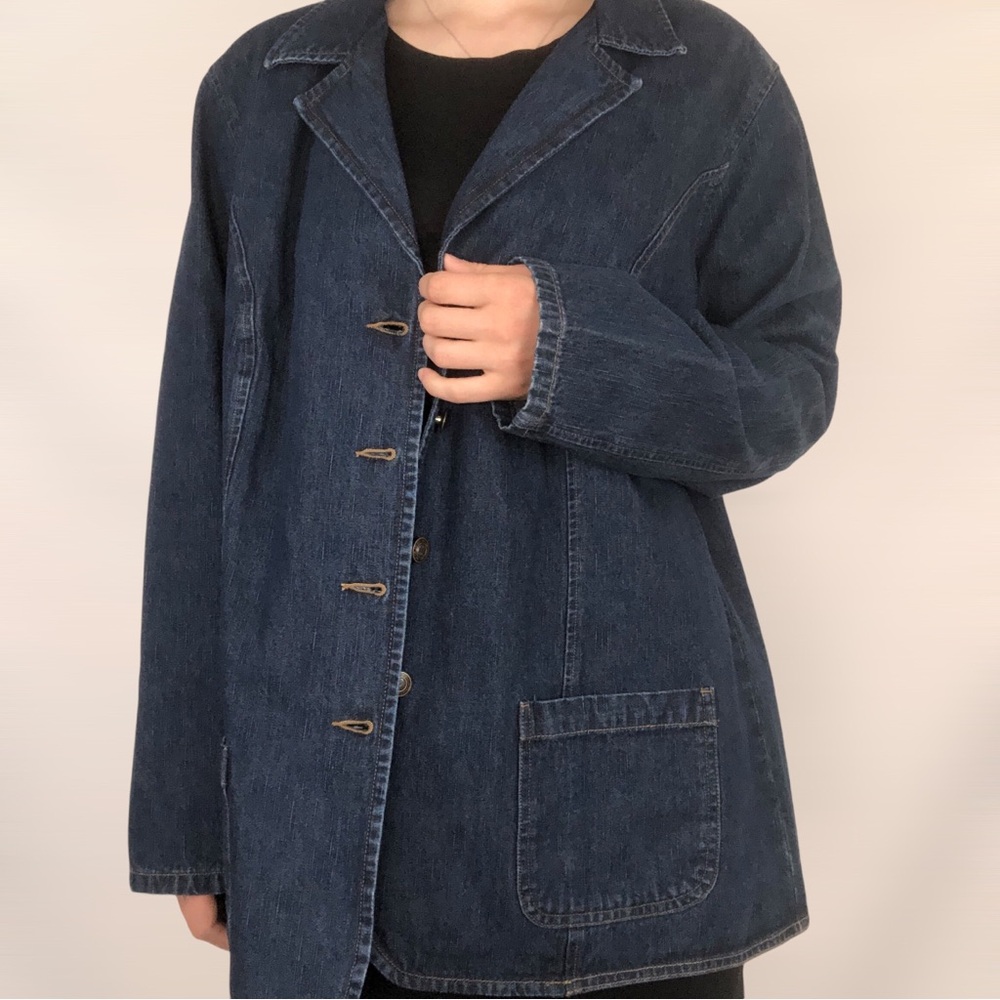 St.John’s Bay Denim Jean Blazer Dark Wash - Picture 3 of 8